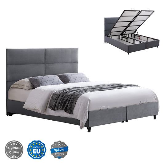 GRAY VELVET BED WITH STORAGE SPACE MILO HM622.10 FOR MATTRESS 160x200 cm. image 1