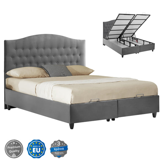 HM624.10 bed MALENA, grey velvet, storage space, quilted, 160x200 image 1