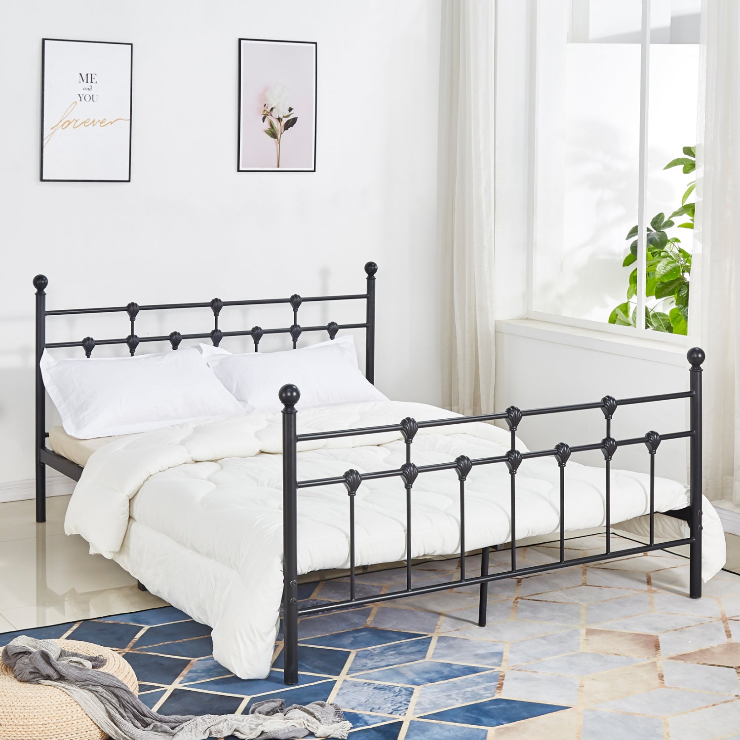 JACINDA Metallic Bed 150x200cm, Black Color HM575.01 image 1
