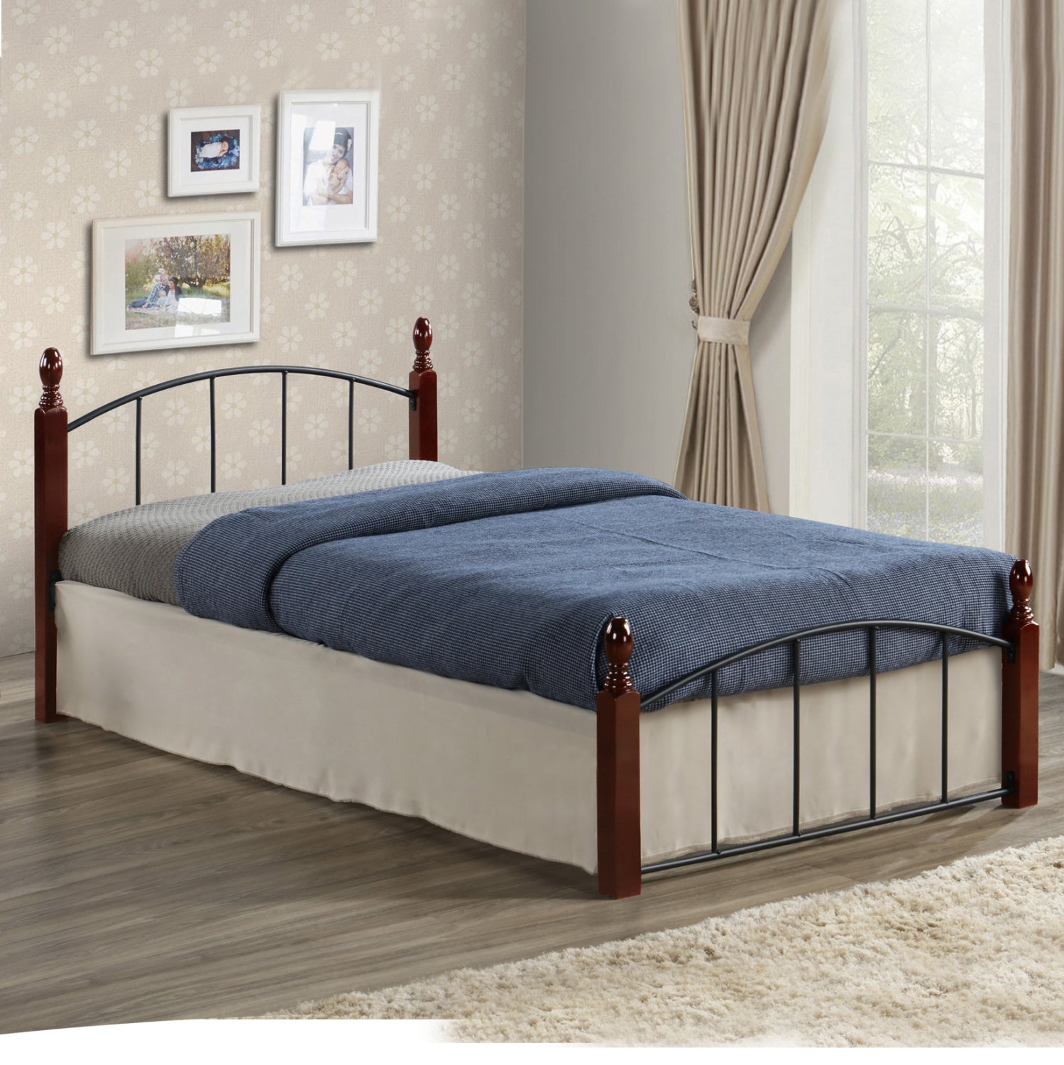 HM381 Bed MAKAI, Metallic-Wooden, 90x190, Walnut image 1