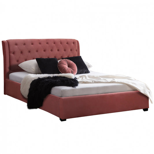 BED ODALYS 150X200 VELVET FABRIC DUSTY PINK HM549.12 164x223x100 cm. image 1