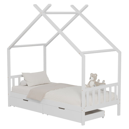 BED FOR KIDS KLARICE HM680.03 t.MONTESSORI-2 DRAWERS- SOLID PINE WOOD IN WHITE- 190x90cm. image 1