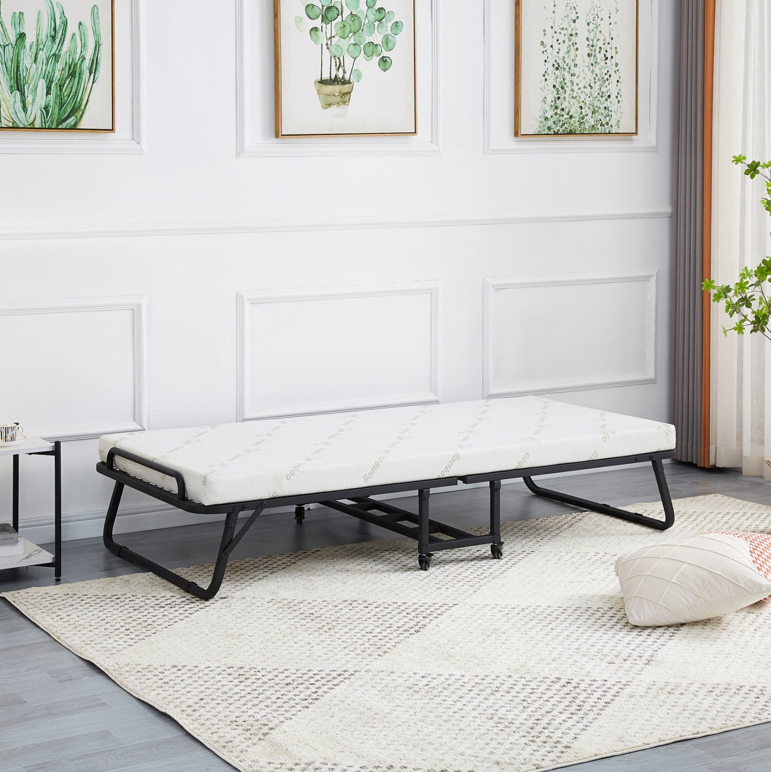 PORTABLE FOLDING BED WITH MATTRESS NETTI HM691.01 METAL IN MATTE BLACK 190x76x30Hcm. image 1