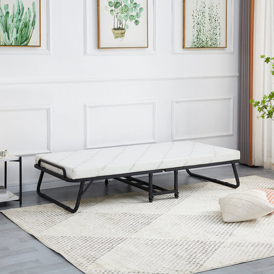 PORTABLE FOLDING BED WITH MATTRESS NETTI HM691.01 METAL IN MATTE BLACK 190x76x30Hcm. image 1