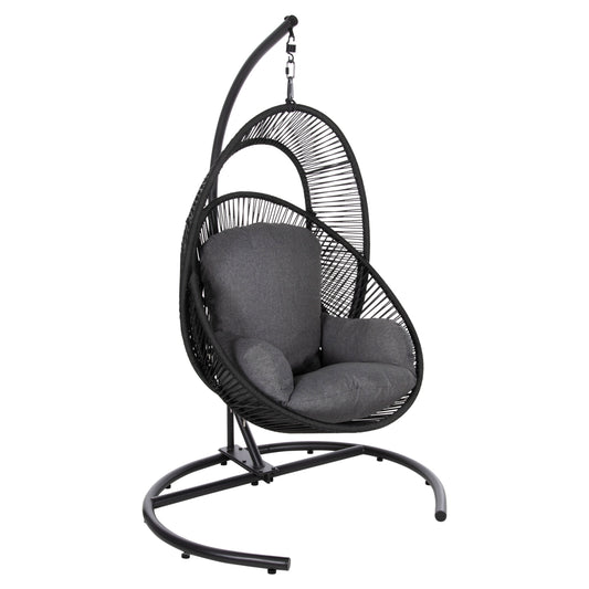 HANGING NEST RULER HM6083 BLACK METAL AND SYNTH.RATTAN-GREY CUSHIONS 120x110x190Hcm. image 1