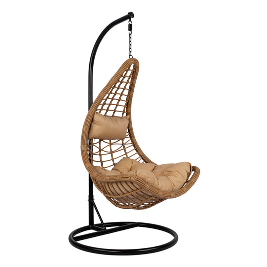 HANGING NEST LUCIA HM5676.01 BEIGE WICKER AND CUSHIONS - BLACK METAL Φ95Χ195Hcm. image 1