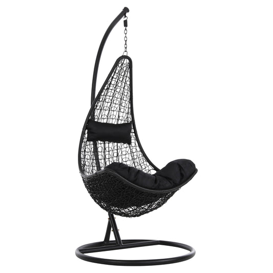 HANGING NEST MILLIE HM5996.02 METAL-SYNTHETIC RATTAN & CUSHIONS IN BLACK Φ95x195Hcm. image 1