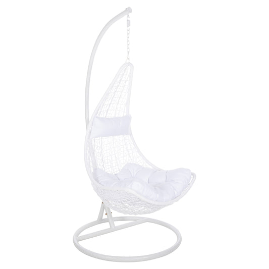 HANGING NEST MILLIE HM5996.03 METAL-SYNTHETIC RATTAN & CUSHIONS IN WHITE Φ95x195Hcm. image 1