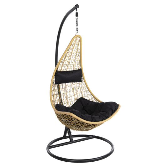 HANGING NEST MILLIE HM5996.04 METAL BLACK-SYNTHETIC RATTAN IN BEIGE Φ95x195Hcm. image 1