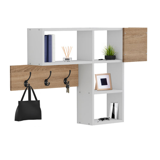 ENTRYWAY HANGER WITH SHELVES HARLAN HM8973.12 MELAMINE IN SONAMA-WHITE 99,5x15x61Hcm. image 1