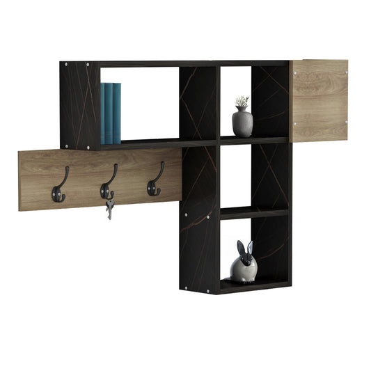 ENTRYWAY HANGER WITH SHELVES HARLAN HM8973.13 MELAMINE IN NATURAL-BLACK MARBLE 99,5x15x61Hcm. image 1