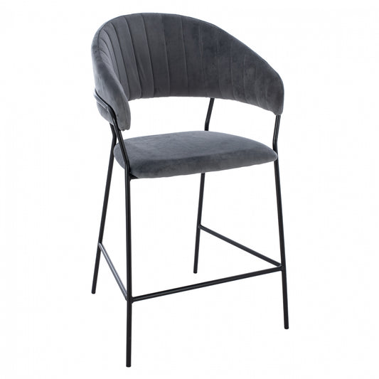 MEDIUM HEIGHT STOOL ΗΜ8734.01 GRAY VELVET WITH BLACK FRAME 60x55x100Y cm. image 1