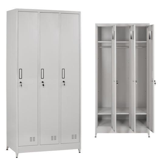 METAL TRIPLE LOCKER WITH KEYLOCKS & LEGS ALTONA HM21103 GREY 90x45x185Hcm. image 1