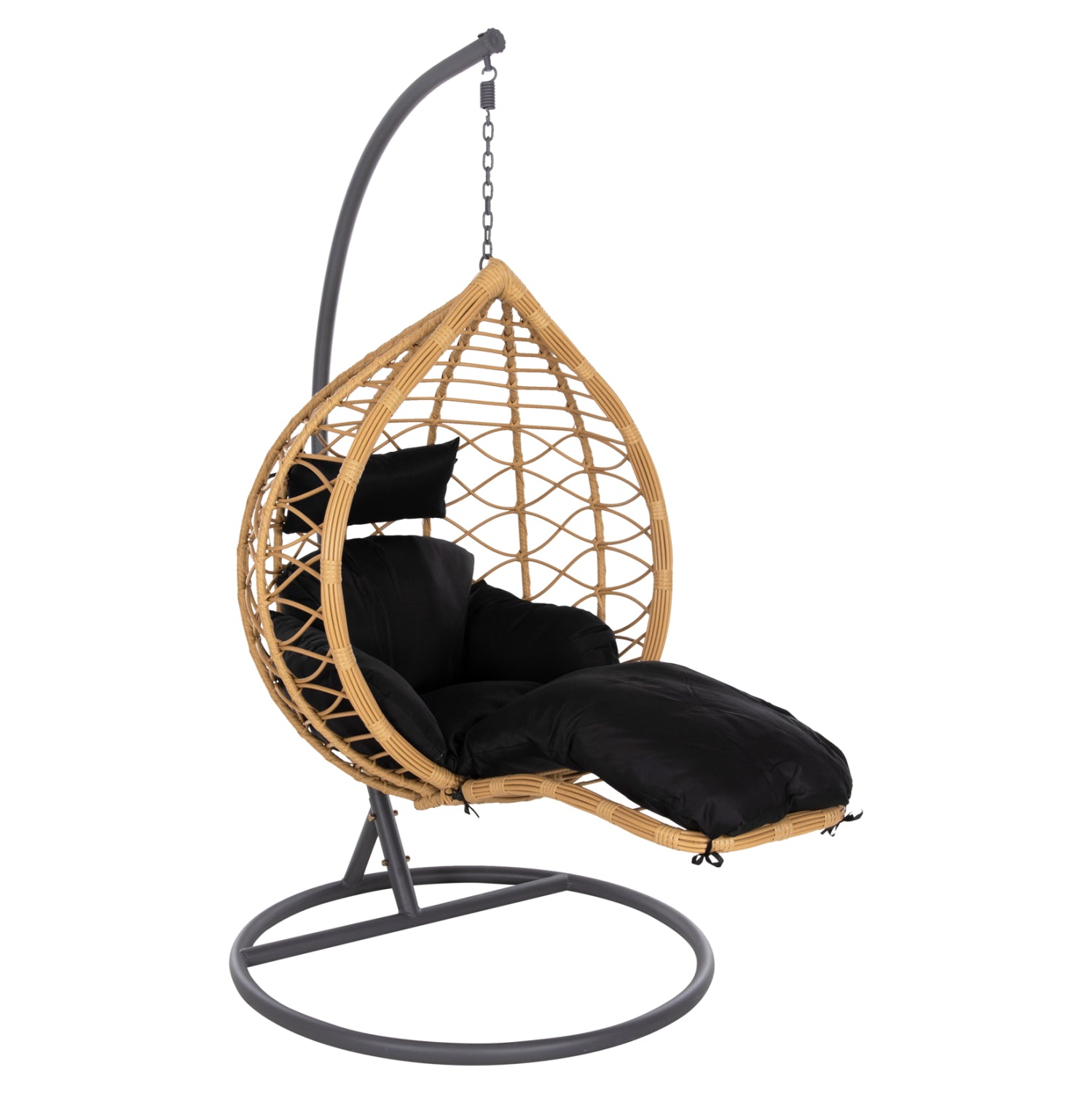 SINGLE HANGING NEST WITH FOOTREST GRACIE HM5755.02 BEIGE SYNTHETIC RATTAN-GREY STEEL FRAME Φ104x200Hcm. image 1