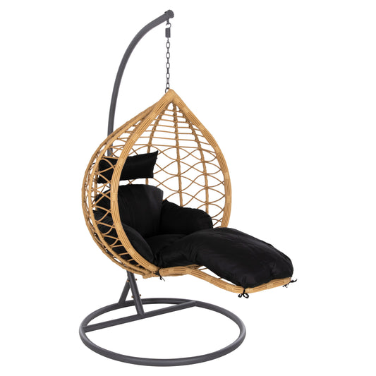 SINGLE HANGING NEST WITH FOOTREST GRACIE HM5755.02 BEIGE SYNTHETIC RATTAN-GREY STEEL FRAME Φ104x200Hcm. image 1
