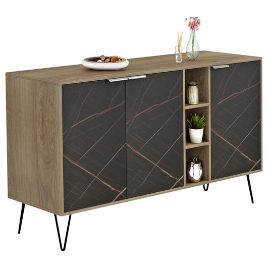 SIDEBOARD CABRON HM8874.12 MELAMINE IN SONAMA-BLACK MARBLE & BLACK METAL LEGS 142X40X83Hcm. image 1