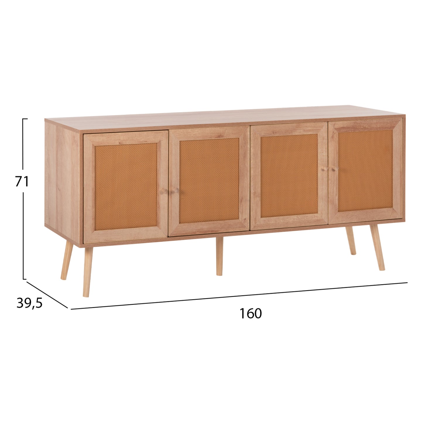 BUFFET COLM HM9440.11 MELAMINE WITH SYNTHETIC RATTAN ON 4 DOORS 160x39,5x71Hcm.