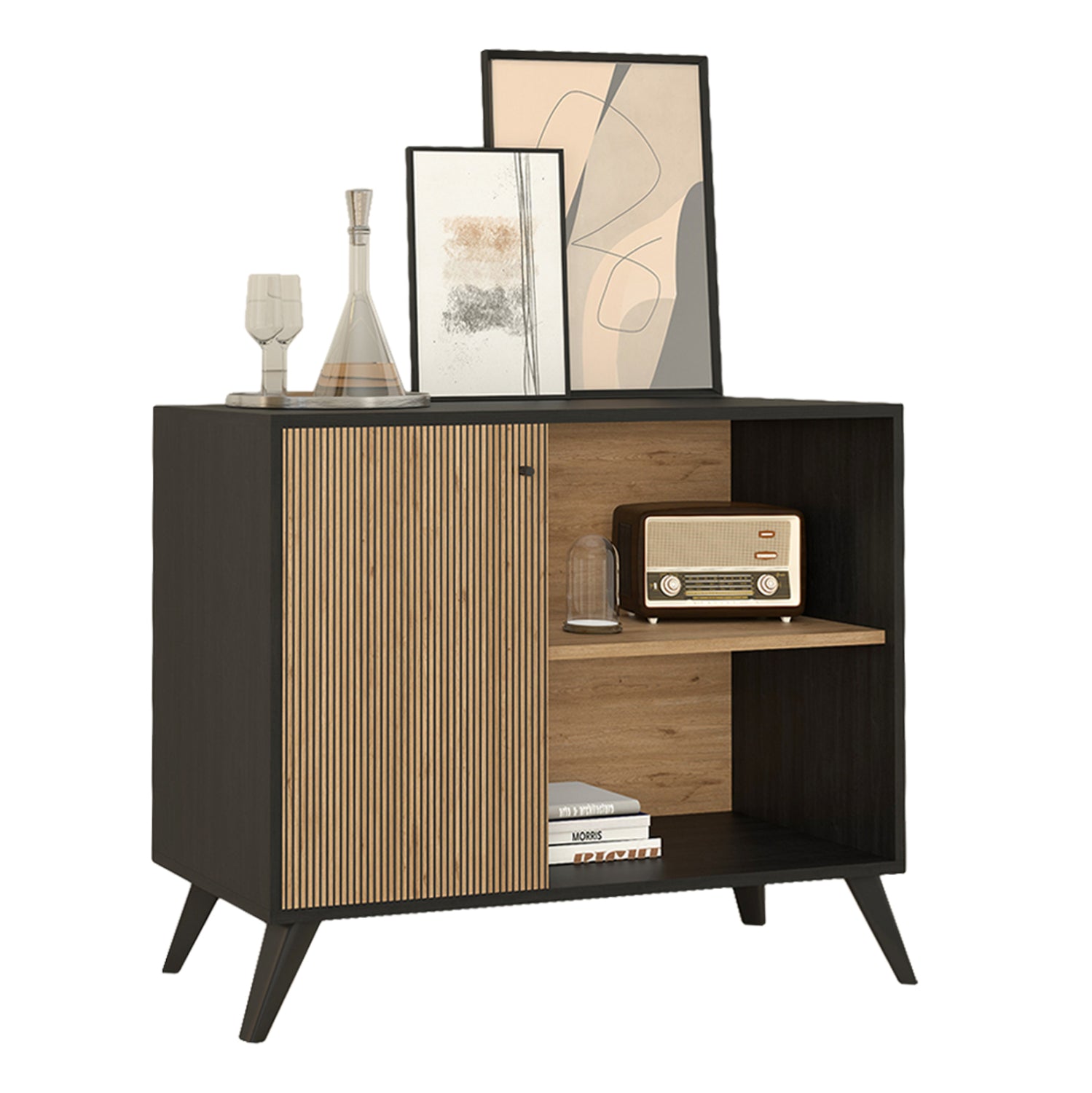 BUFFET KRUDEN HM9442.11 MELAMINE IN BLACK-NATURAL 100x40x78.5Hcm. image 1