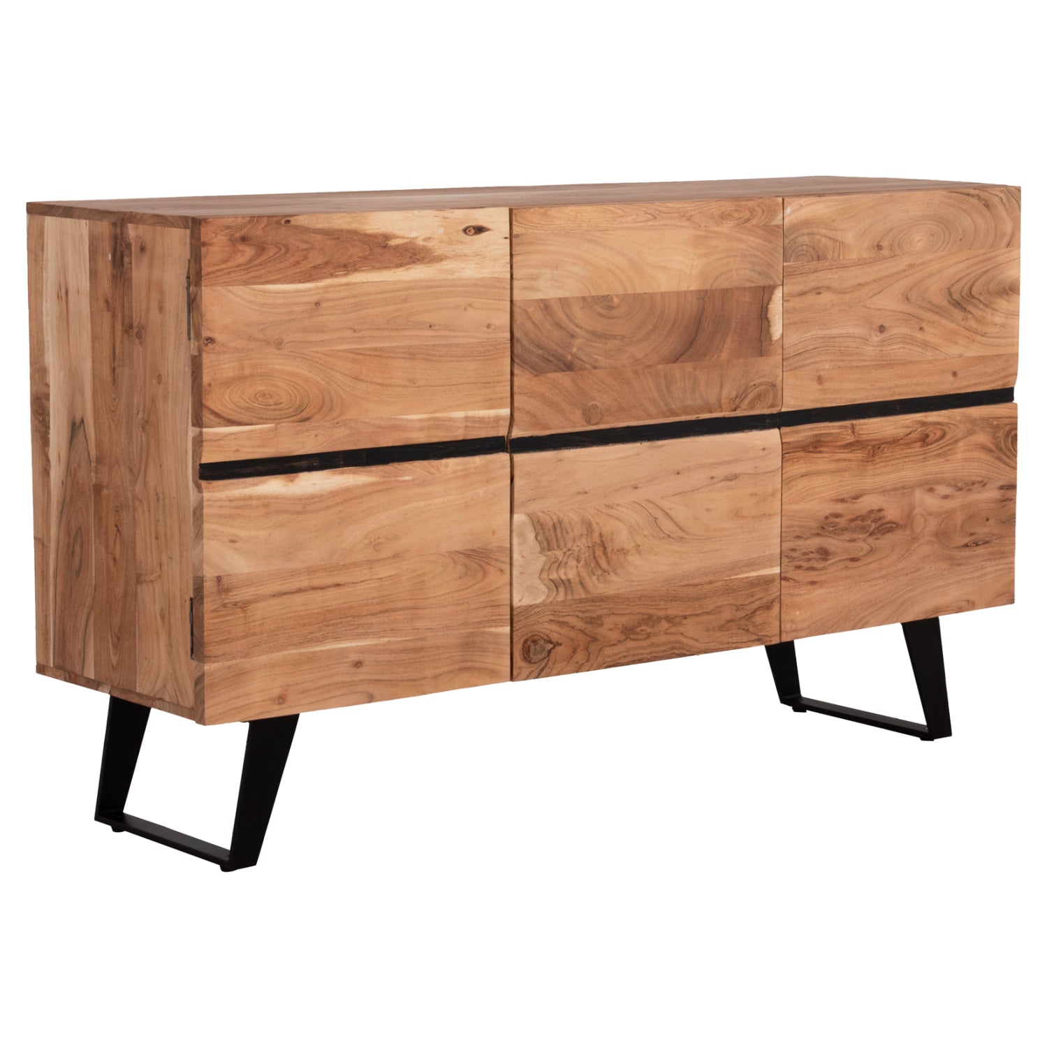 SIDEBOARD WITH 3 CABINETS ALICIA HM8475.21 SOLID ACACIA WOOD-METAL 148x44x88Hcm. image 1