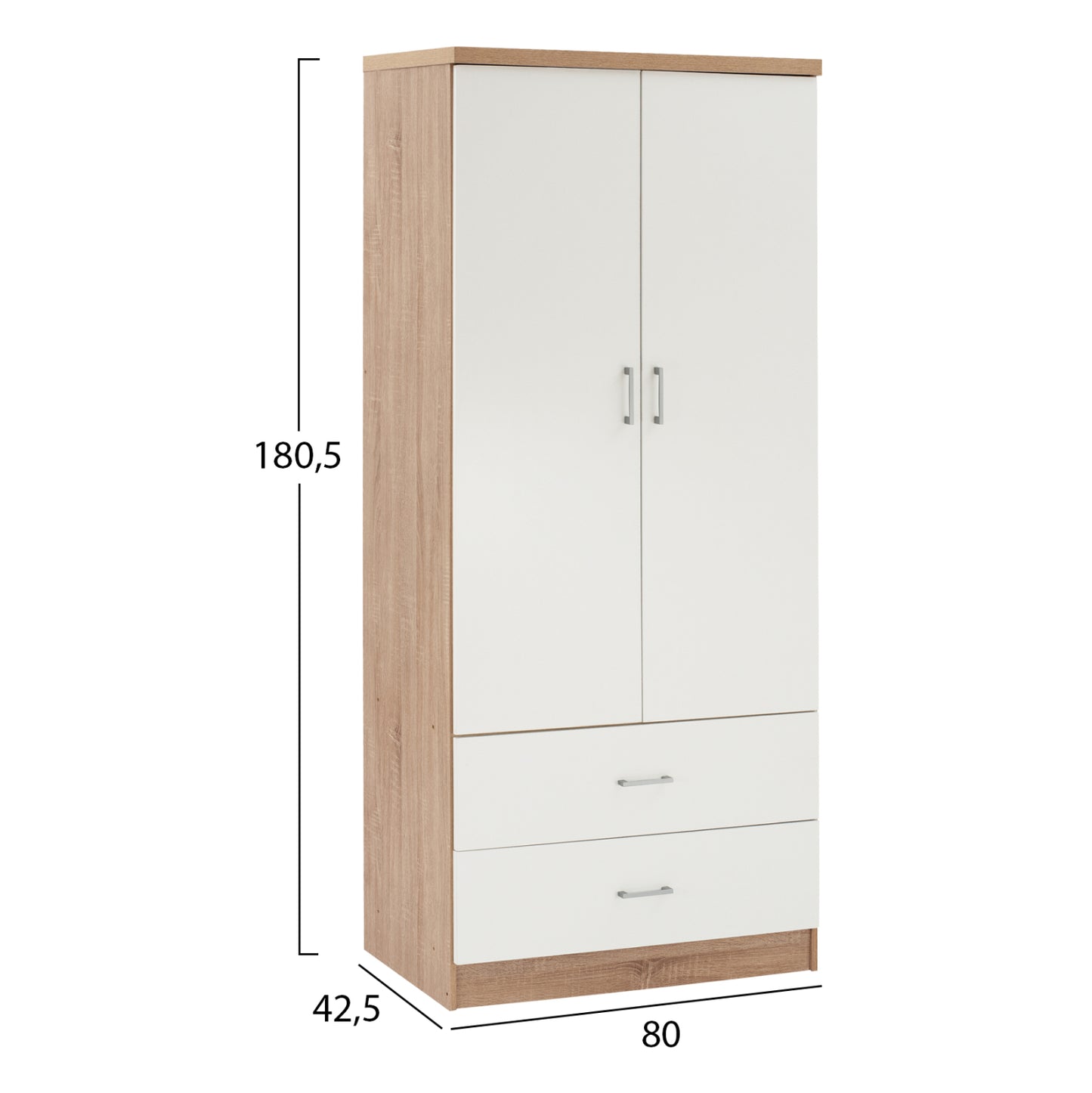 Шкаф с 2 Врати и 2 Ракла в Сонома и Бяло 80Χ42,5Χ180,5Υ cm