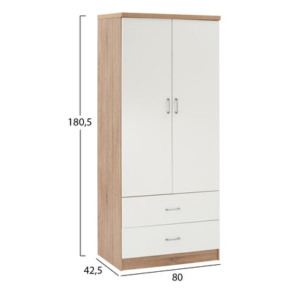 Шкаф с 2 Врати и 2 Ракла в Сонома и Бяло 80Χ42,5Χ180,5Υ cm