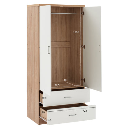 Шкаф с 2 Врати и 2 Ракла в Сонома и Бяло 80Χ42,5Χ180,5Υ cm