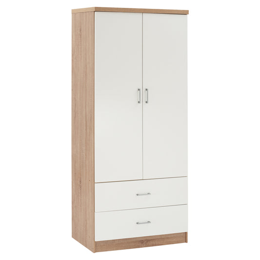WARDROBE 2 DOORS WITH 2 DRAWERS HM338.06 SONAMA-WHITE 80Χ42,5Χ180,5Υ cm. image 1