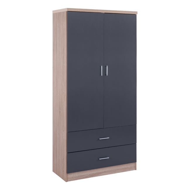 Wardrobe 2 Door with 2 drawers Sonama-Grey 80x42x180cm image 1