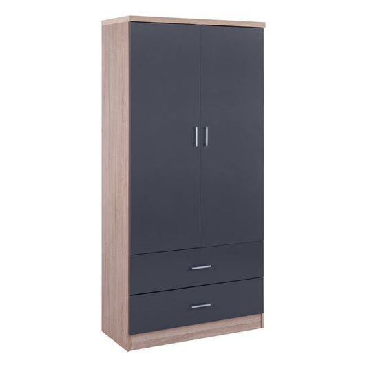 Wardrobe 2 Door with 2 drawers Sonama-Grey 80x42x180cm image 1