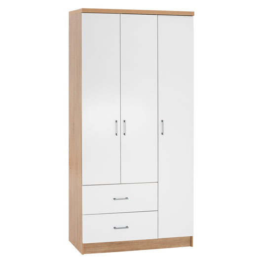 WARDROBE WITH 3 DOORS AND 2 DRAWERS HM340.06 SONAMA-WHITE 89x42,5x181 cm. image 1
