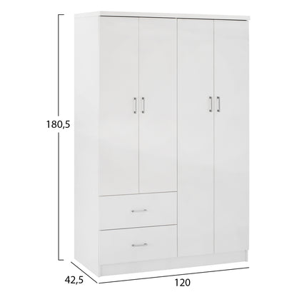 Шкаф с 4 Врати и 2 Чекмеджета в Бяло 120Χ42,5Χ180,5 см.