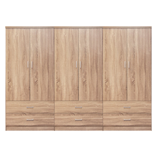 WARDROBE REINA 6-LEAF WITH 6 DRAWERS HM21060.02 MELAMINE IN SONAMA COLOR 240x42x181Hcm. image 1