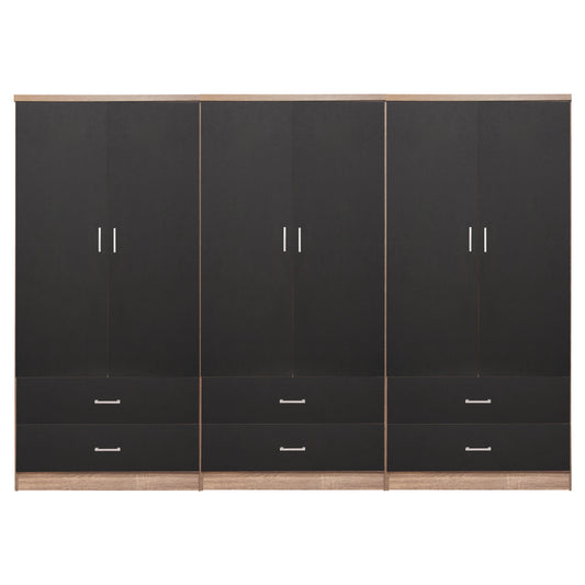 WARDROBE REINA 6-LEAF WITH 6 DRAWERS HM21060.03 MELAMINE IN GREY-SONAMA COLOR 240x42x181Hcm. image 1