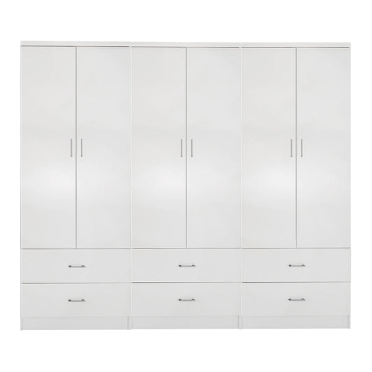 WARDROBE REINA 6-LEAF WITH 6 DRAWERS HM21060.05 MELAMINE IN WHITE COLOR 240x42x181Hcm. image 1