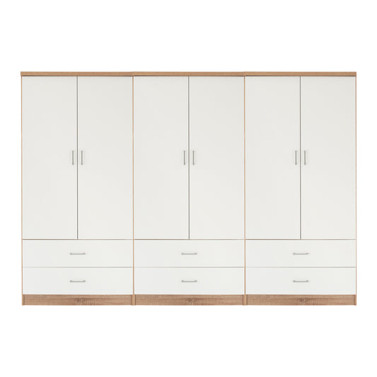 WARDROBE REINA 6-LEAF WITH 6 DRAWERS HM21060.06 MELAMINE IN WHITE-SONAMA COLOR 240x42x181Hcm. image 1