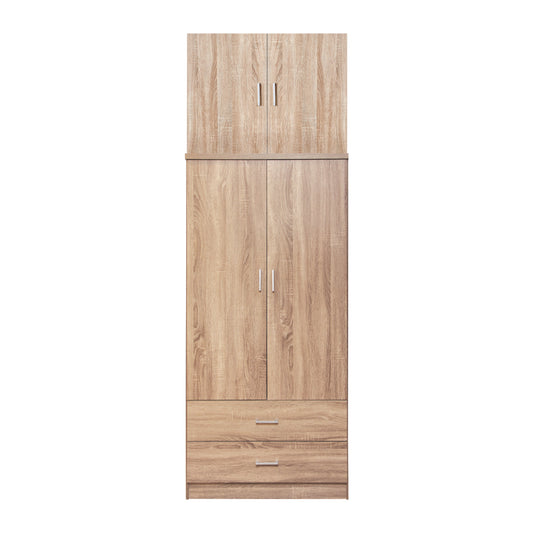 WARDROBE REINA HM21061.02 2-LEAF WITH UPPER CABINET & 2 DRAWERS-MELAMINE IN SONAMA 80x42x241Hcm. image 1