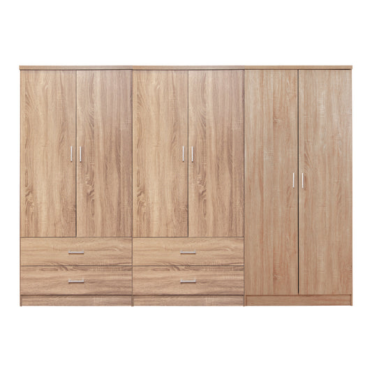 WARDROBE REINA HM21062.02 6-LEAF WITH 4 DRAWERS-MELAMINE IN SONAMA COLOR 240x43x181Hcm. image 1