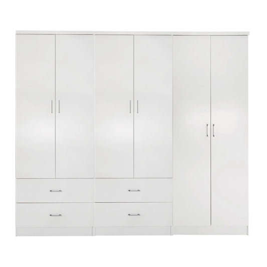 WARDROBE REINA HM21062.05 6-LEAF WITH 4 DRAWERS-MELAMINE IN WHITE COLOR 240x43x181Hcm. image 1