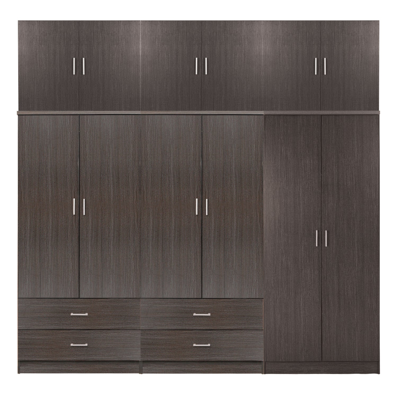 WARDROBE REINA HM21063.01 6-LEAF-4 DRAWERS-UPPER CABINET-MELAMINE IN ZEBRANO 240x43x241Hcm. image 1