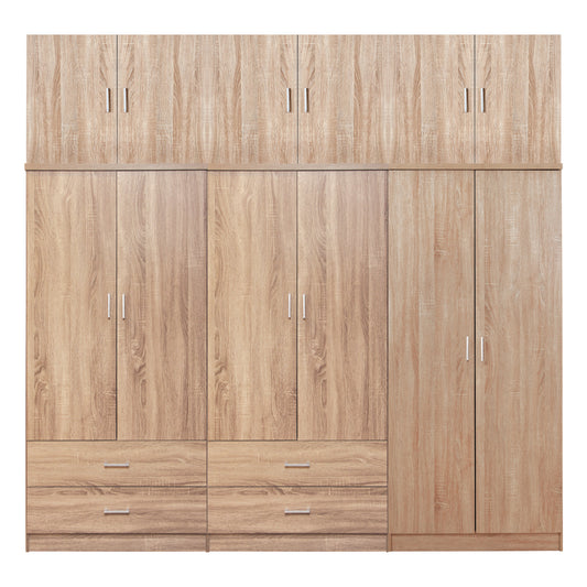 WARDROBE REINA HM21063.02 6-LEAF-4 DRAWERS-UPPER CABINET-MELAMINE IN SONAMA 240x43x241Hcm. image 1
