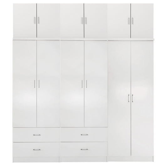 WARDROBE REINA HM21065.02 6-LEAF-4 DRAWERS-UPPER CABINET-MELAMINE IN WHITE 240x43x241Hcm. image 1