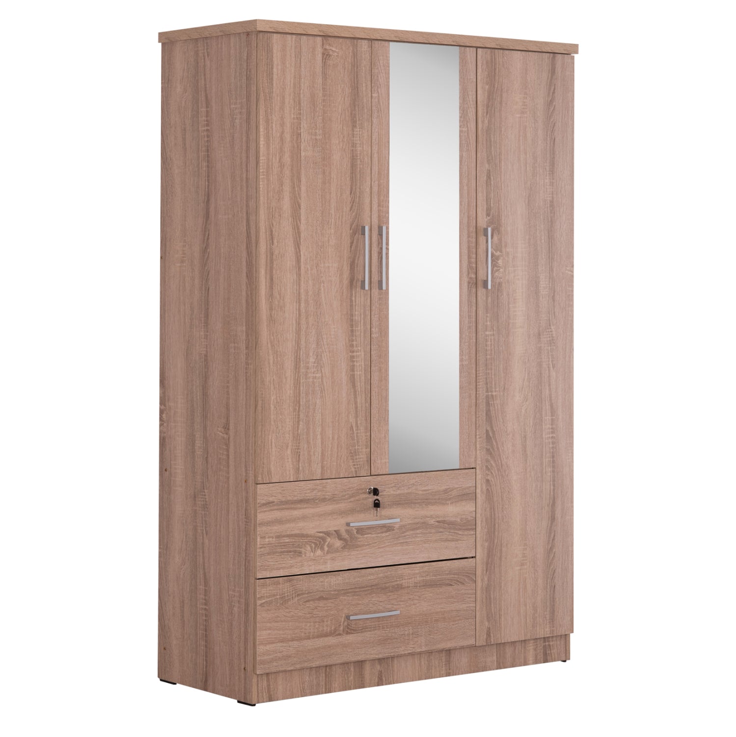 WARDROBE WITH MIRROR & SHELVES JARRY HM2485.11 MELAMINE IN SONAMA OAK 119x48x183Hcm. image 1