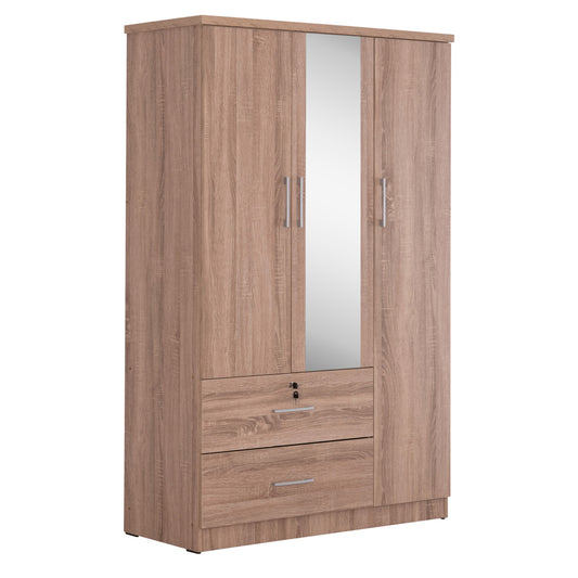 WARDROBE WITH MIRROR & SHELVES JARRY HM2485.11 MELAMINE IN SONAMA OAK 119x48x183Hcm. image 1
