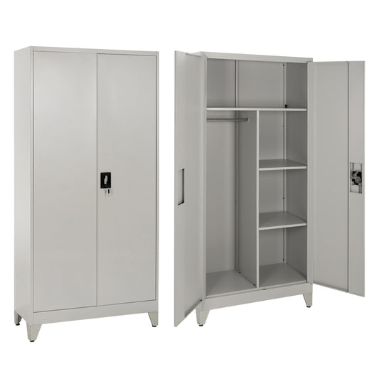 WARDROBE METALLIC WITH LEGS CLOD HM11981 2-LEAF WITH DIVIDER- LIGHT GREY 90Χ40Χ190Hcm. image 1