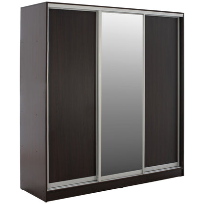 WARDROBE ADLER SLIDING MELAMINE WENGE WITH MIRROR 3-LEAF 240x60x240H HM2462.02 image 1