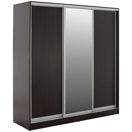 WARDROBE ADLER SLIDING MELAMINE WENGE WITH MIRROR 3-LEAF 240x60x240H HM2462.02 image 1