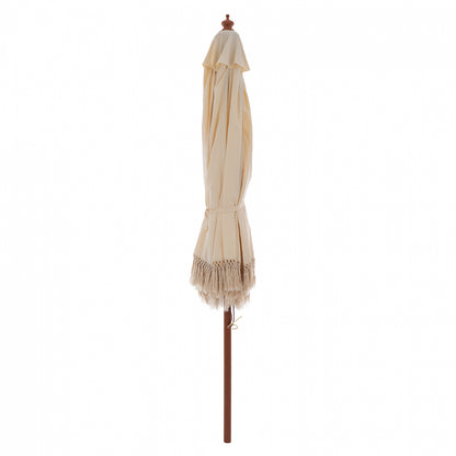 UMBRELLA WAGNER HM5776.01 BEIGE SHADE AND FRINGES-HARDWOOD BROWN POLE Φ3X2.50Hm