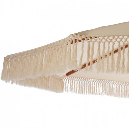 UMBRELLA WAGNER HM5776.01 BEIGE SHADE AND FRINGES-HARDWOOD BROWN POLE Φ3X2.50Hm