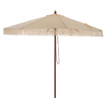 UMBRELLA WAGNER HM5776.01 BEIGE SHADE AND FRINGES-HARDWOOD BROWN POLE Φ3X2.50Hm image 1