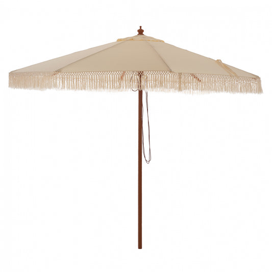 UMBRELLA WAGNER HM5776.01 BEIGE SHADE AND FRINGES-HARDWOOD BROWN POLE Φ3X2.50Hm image 1